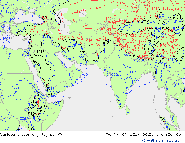 Surface pressure ECMWF We 17.04.2024 00 UTC