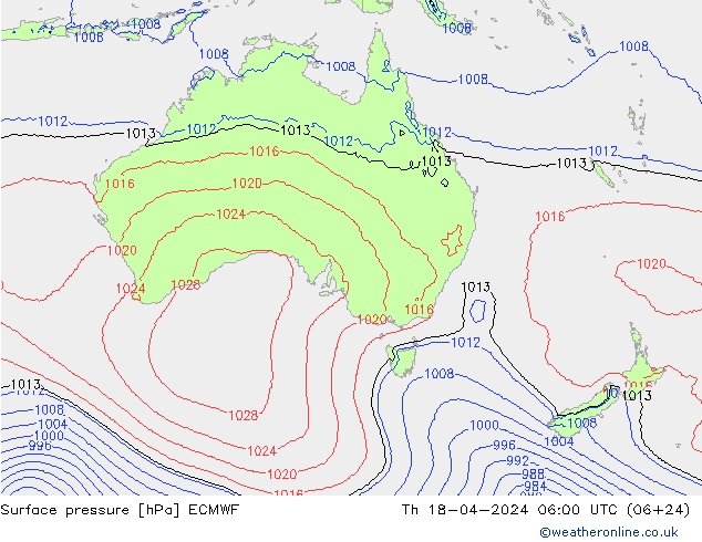 Presión superficial ECMWF jue 18.04.2024 06 UTC