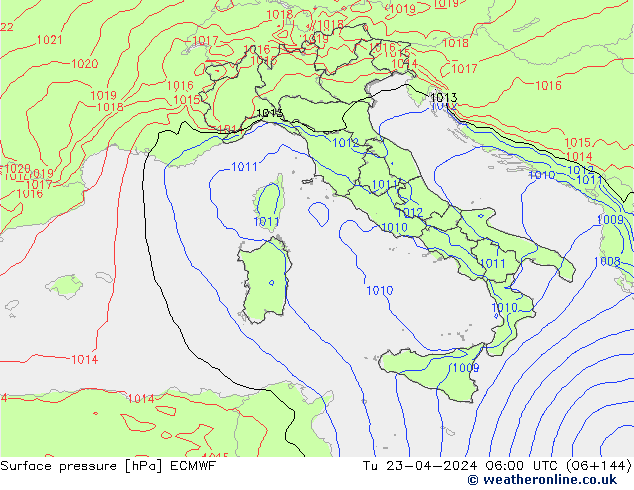 Pressione al suolo ECMWF mar 23.04.2024 06 UTC