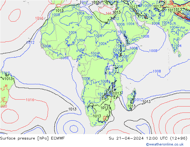Presión superficial ECMWF dom 21.04.2024 12 UTC