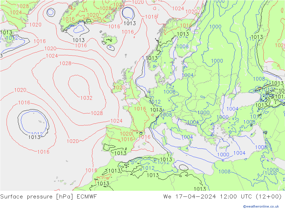 pression de l'air ECMWF mer 17.04.2024 12 UTC