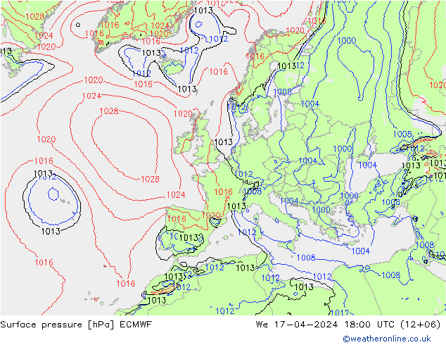 Surface pressure ECMWF We 17.04.2024 18 UTC