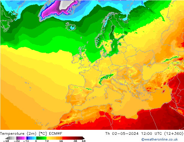 Temperaturkarte (2m) ECMWF Do 02.05.2024 12 UTC