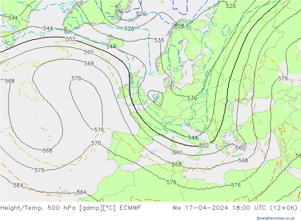 Height/Temp. 500 гПа ECMWF ср 17.04.2024 18 UTC