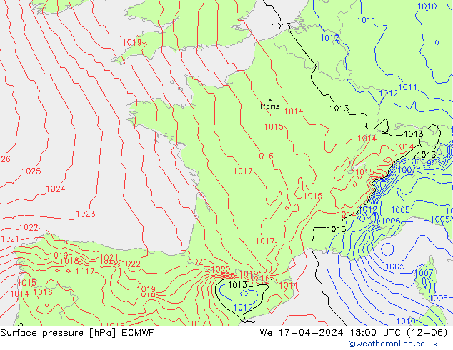 Bodendruck ECMWF Mi 17.04.2024 18 UTC