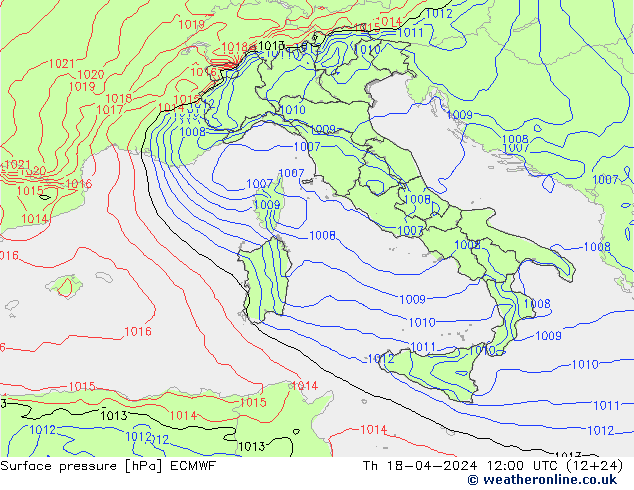 Presión superficial ECMWF jue 18.04.2024 12 UTC
