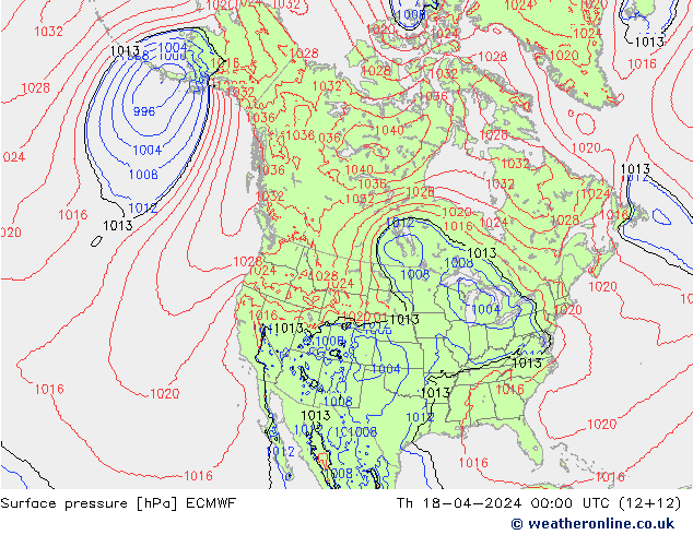 Surface pressure ECMWF Th 18.04.2024 00 UTC
