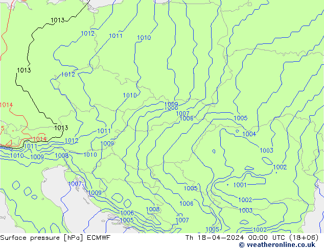 Atmosférický tlak ECMWF Čt 18.04.2024 00 UTC