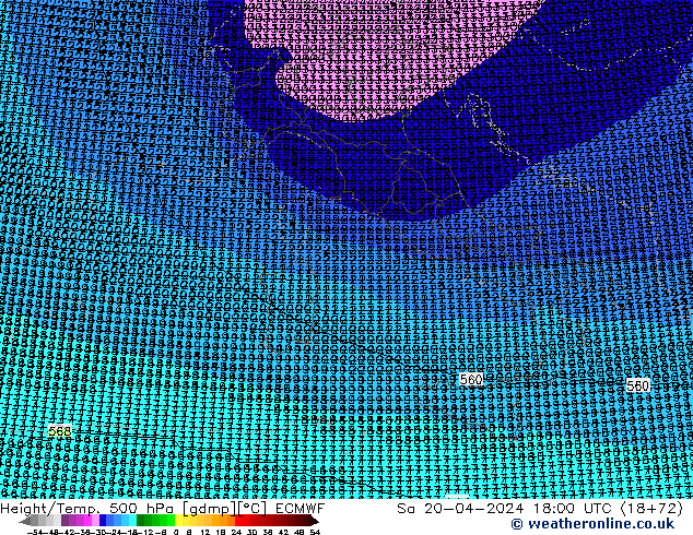 Height/Temp. 500 гПа ECMWF сб 20.04.2024 18 UTC