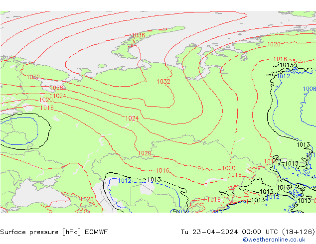 pressão do solo ECMWF Ter 23.04.2024 00 UTC