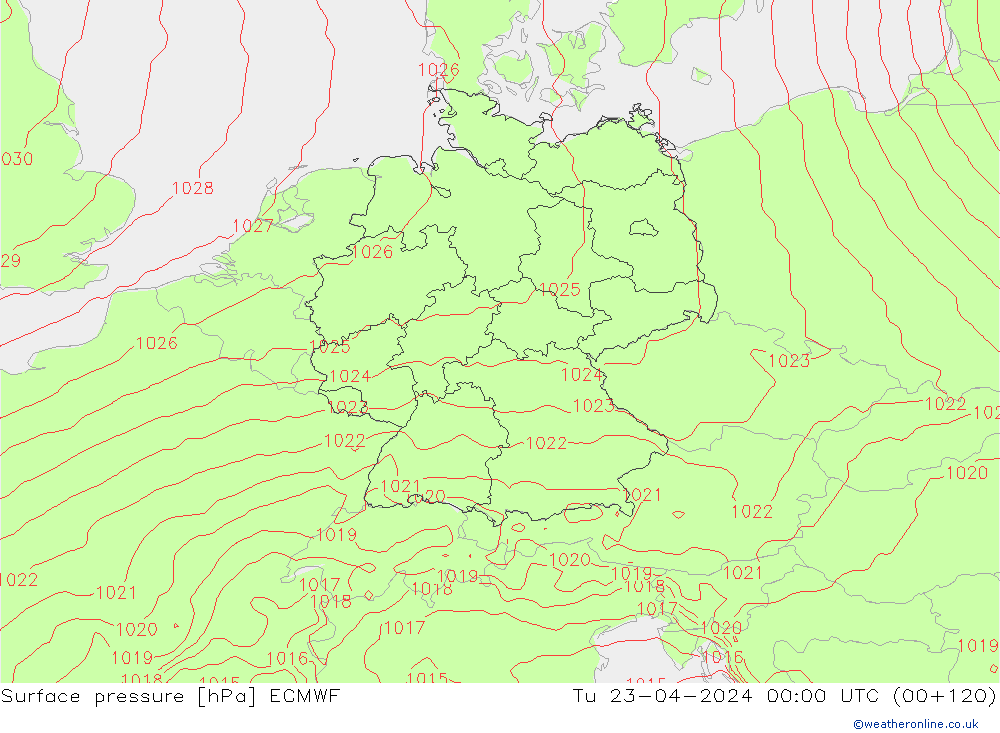 Pressione al suolo ECMWF mar 23.04.2024 00 UTC
