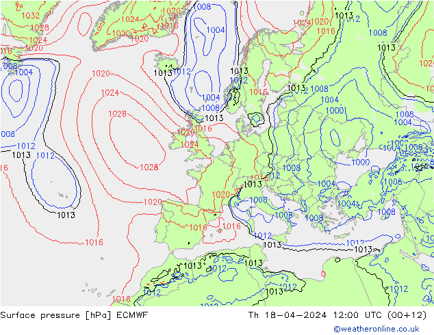 Bodendruck ECMWF Do 18.04.2024 12 UTC