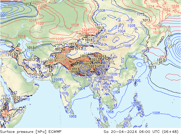 Atmosférický tlak ECMWF So 20.04.2024 06 UTC