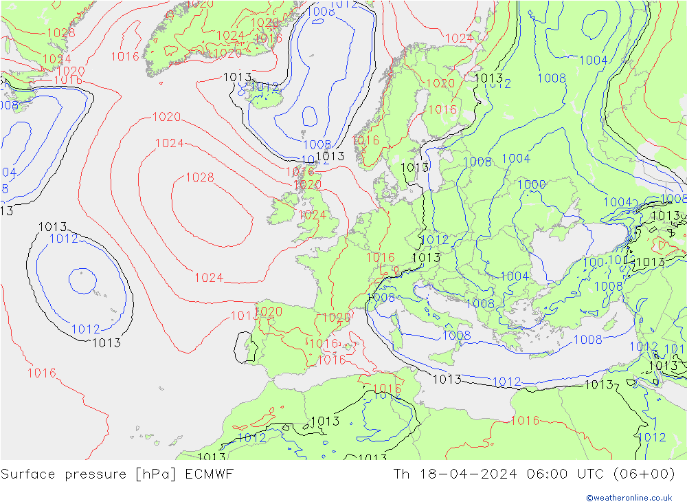 pressão do solo ECMWF Qui 18.04.2024 06 UTC