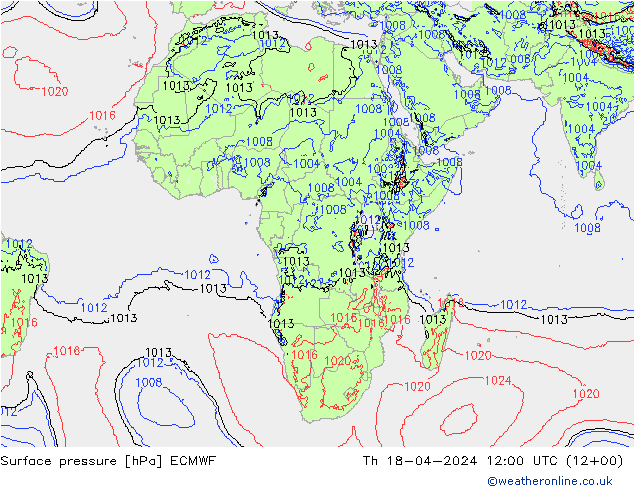 Surface pressure ECMWF Th 18.04.2024 12 UTC
