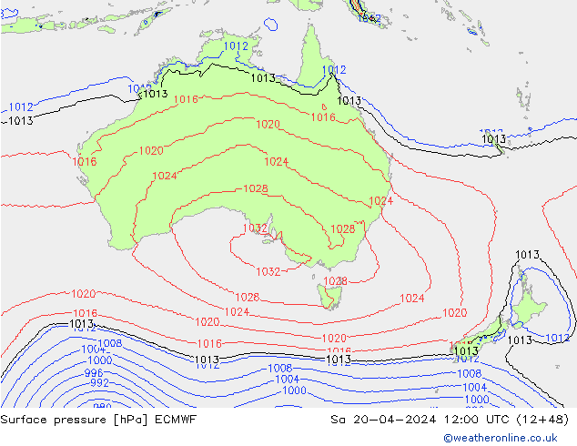 ciśnienie ECMWF so. 20.04.2024 12 UTC