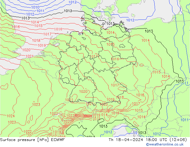 Bodendruck ECMWF Do 18.04.2024 18 UTC