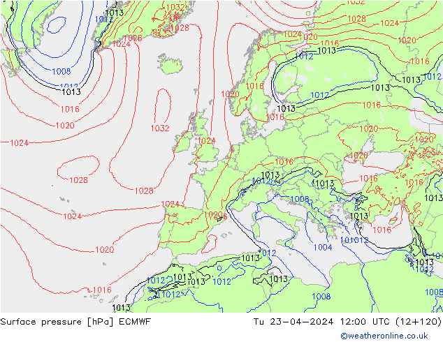 Presión superficial ECMWF mar 23.04.2024 12 UTC