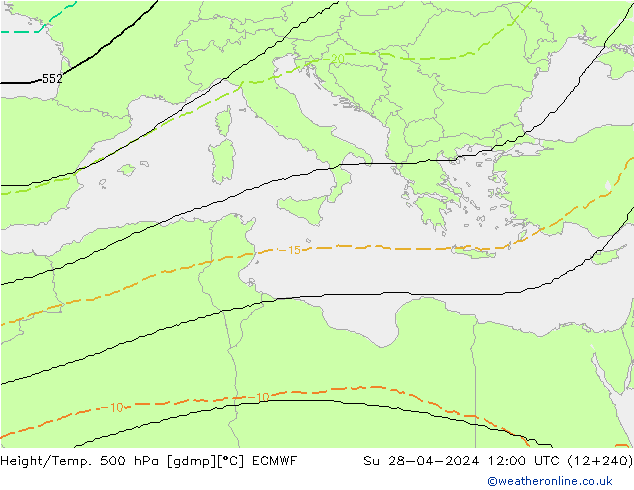 Height/Temp. 500 hPa ECMWF Dom 28.04.2024 12 UTC
