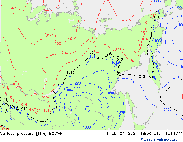 pressão do solo ECMWF Qui 25.04.2024 18 UTC