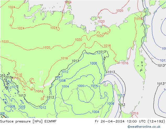 Surface pressure ECMWF Fr 26.04.2024 12 UTC