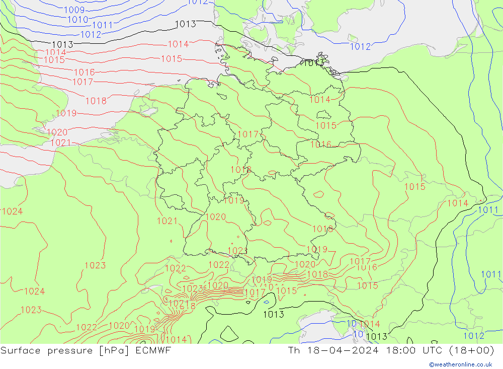 Atmosférický tlak ECMWF Čt 18.04.2024 18 UTC