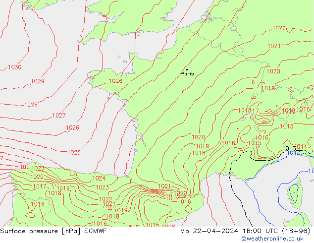 pression de l'air ECMWF lun 22.04.2024 18 UTC