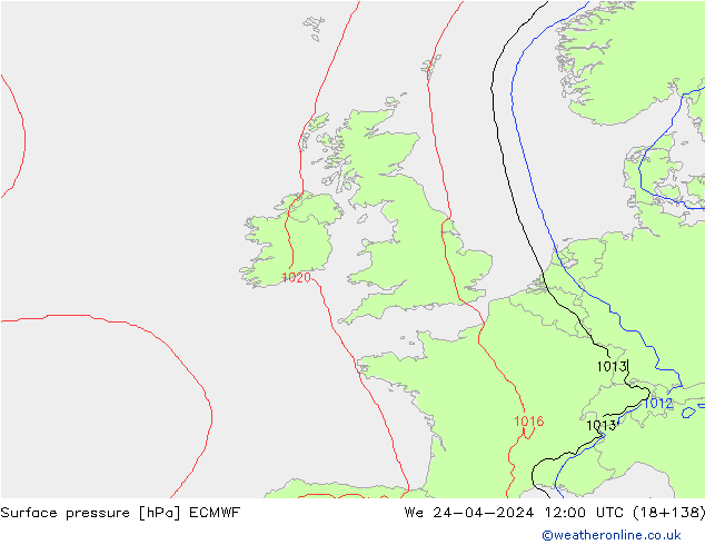 Surface pressure ECMWF We 24.04.2024 12 UTC