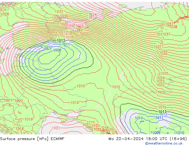 ciśnienie ECMWF pon. 22.04.2024 18 UTC