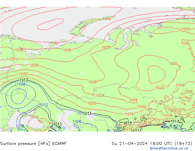 Presión superficial ECMWF dom 21.04.2024 18 UTC