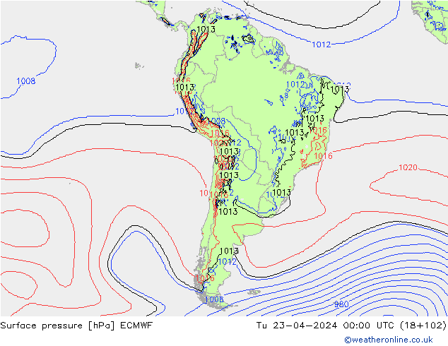 Bodendruck ECMWF Di 23.04.2024 00 UTC