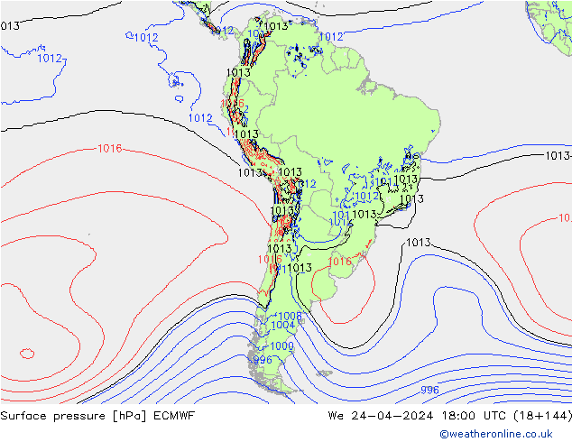 Surface pressure ECMWF We 24.04.2024 18 UTC
