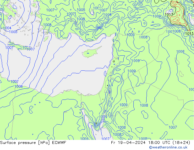Luchtdruk (Grond) ECMWF vr 19.04.2024 18 UTC