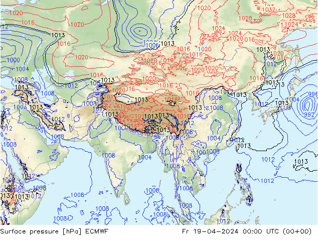 Pressione al suolo ECMWF ven 19.04.2024 00 UTC