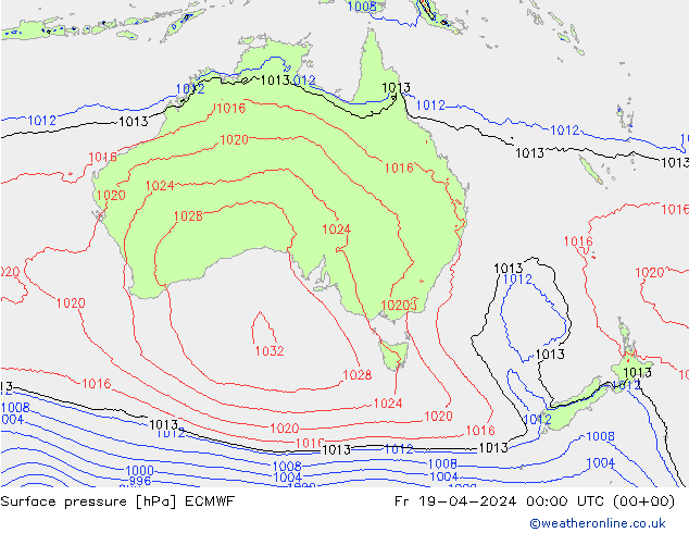 Bodendruck ECMWF Fr 19.04.2024 00 UTC