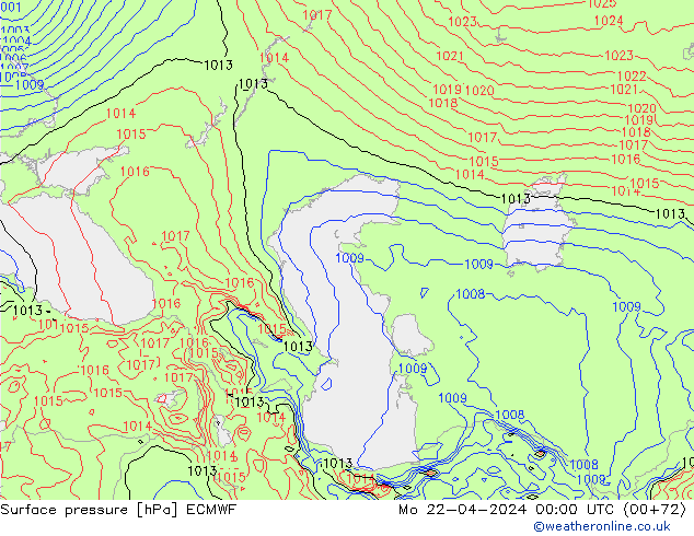 Surface pressure ECMWF Mo 22.04.2024 00 UTC