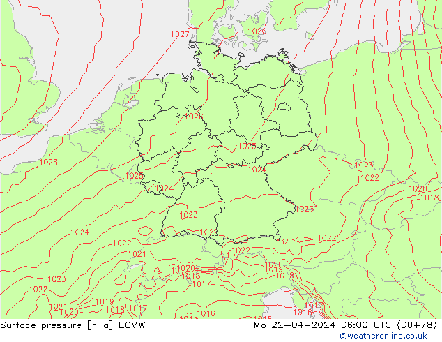 Bodendruck ECMWF Mo 22.04.2024 06 UTC