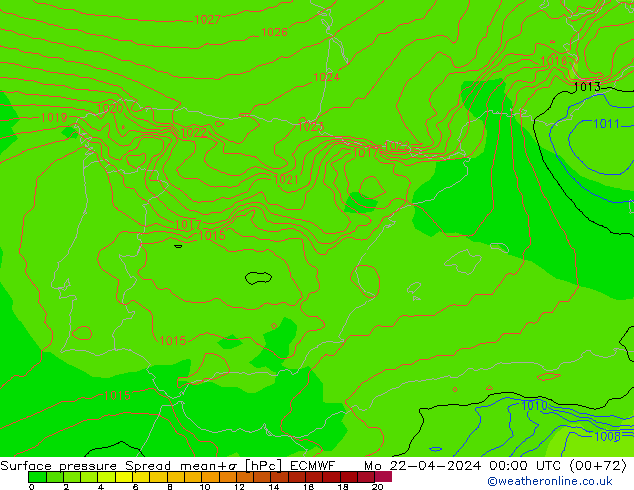Atmosférický tlak Spread ECMWF Po 22.04.2024 00 UTC