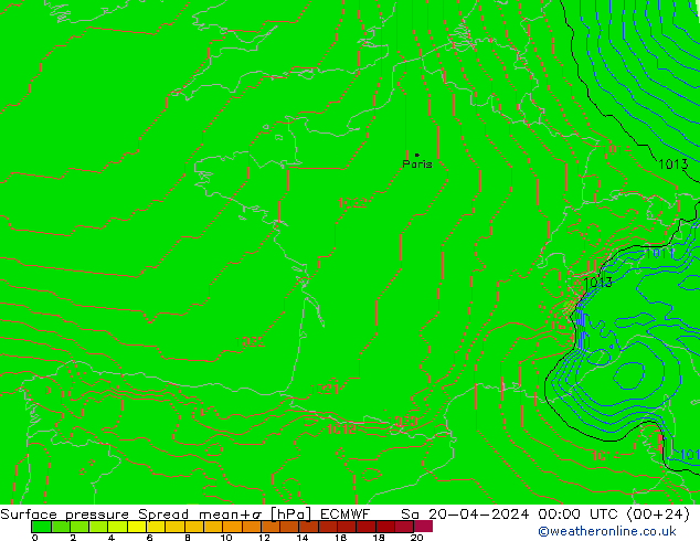 Bodendruck Spread ECMWF Sa 20.04.2024 00 UTC