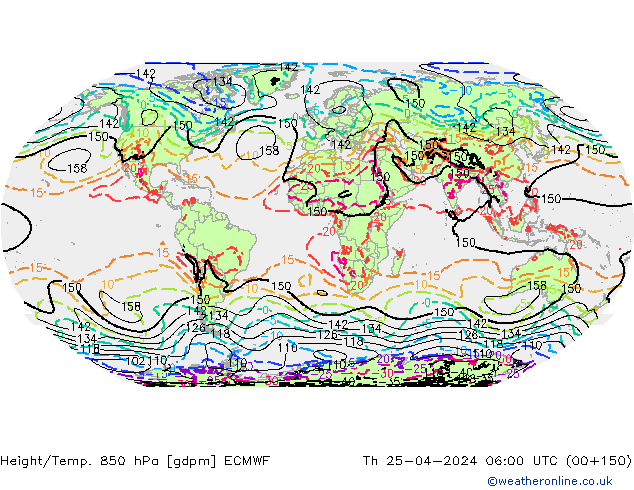 Height/Temp. 850 hPa ECMWF Do 25.04.2024 06 UTC