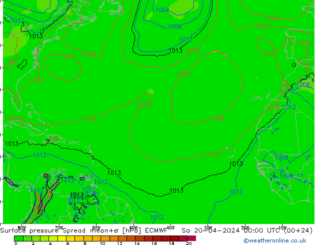 Surface pressure Spread ECMWF Sa 20.04.2024 00 UTC