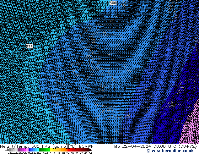 Height/Temp. 500 hPa ECMWF Mo 22.04.2024 00 UTC