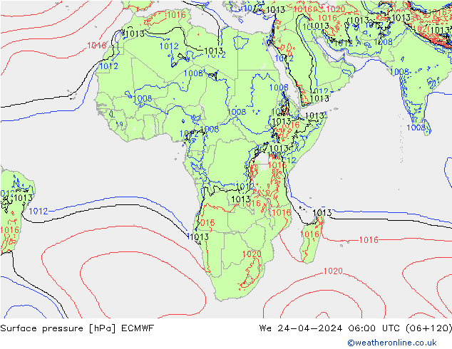 Bodendruck ECMWF Mi 24.04.2024 06 UTC