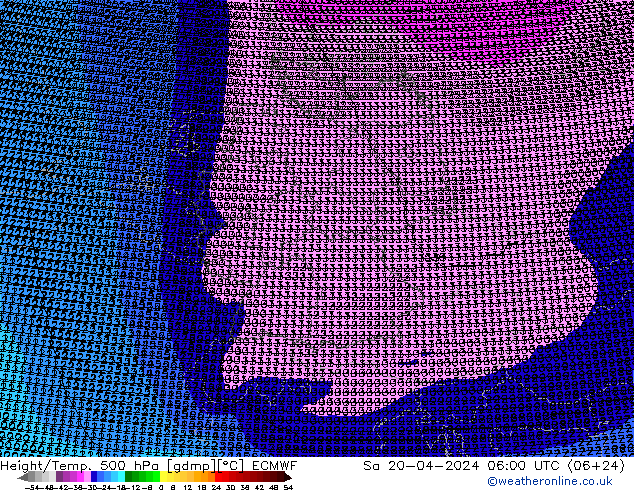 Height/Temp. 500 hPa ECMWF Sa 20.04.2024 06 UTC