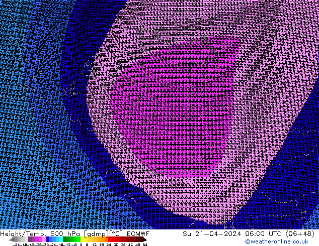 Height/Temp. 500 hPa ECMWF So 21.04.2024 06 UTC