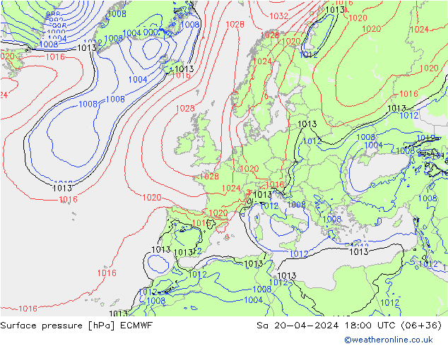 ciśnienie ECMWF so. 20.04.2024 18 UTC
