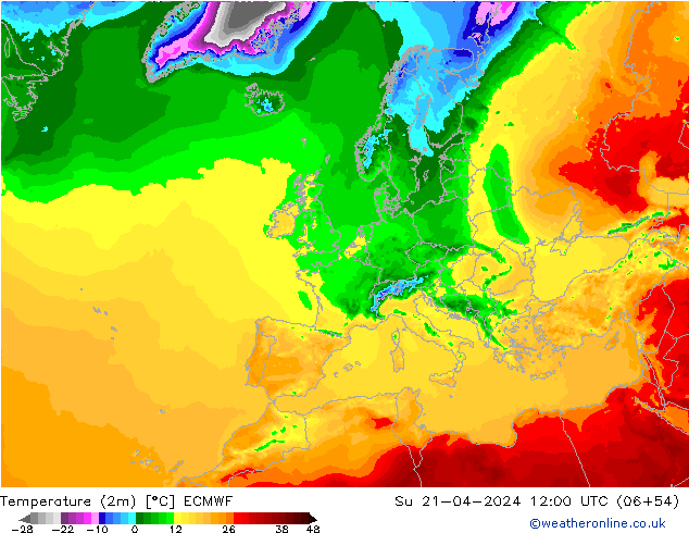Temperaturkarte (2m) ECMWF So 21.04.2024 12 UTC