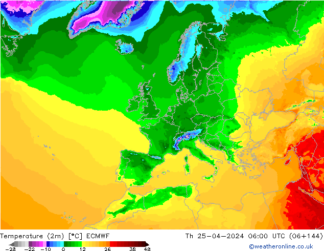 Temperature (2m) ECMWF Th 25.04.2024 06 UTC