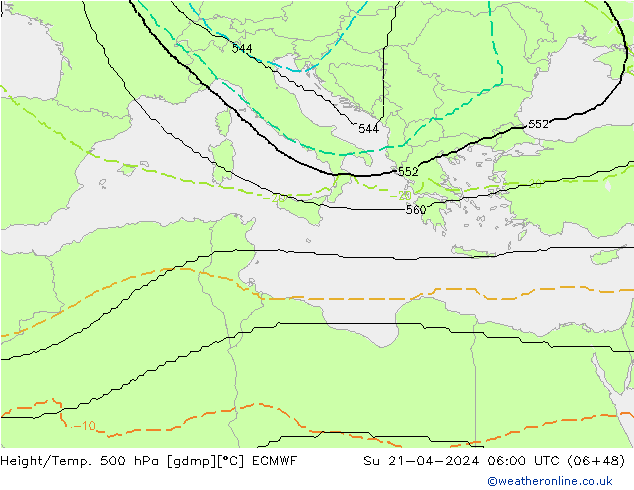 Yükseklik/Sıc. 500 hPa ECMWF Paz 21.04.2024 06 UTC