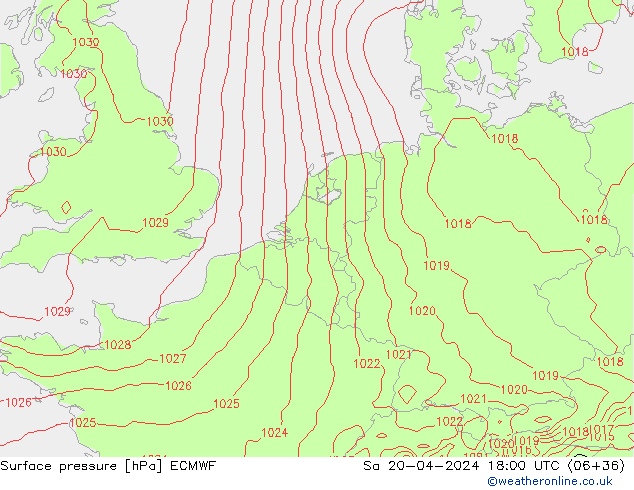 Bodendruck ECMWF Sa 20.04.2024 18 UTC